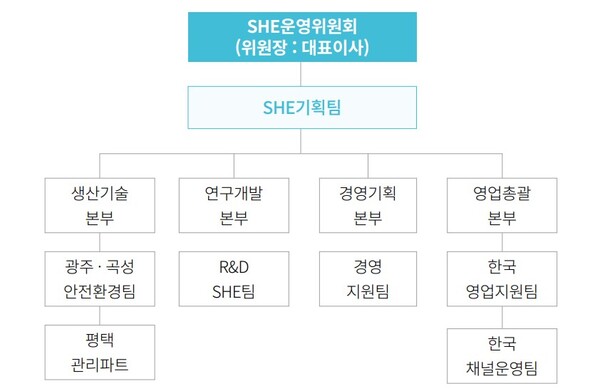 금호타이어가 안전보건경영의 일환으로 운영 중인 SHE운영위원회의 구조도. / 사진=금호타이어 지속가능경영보고서