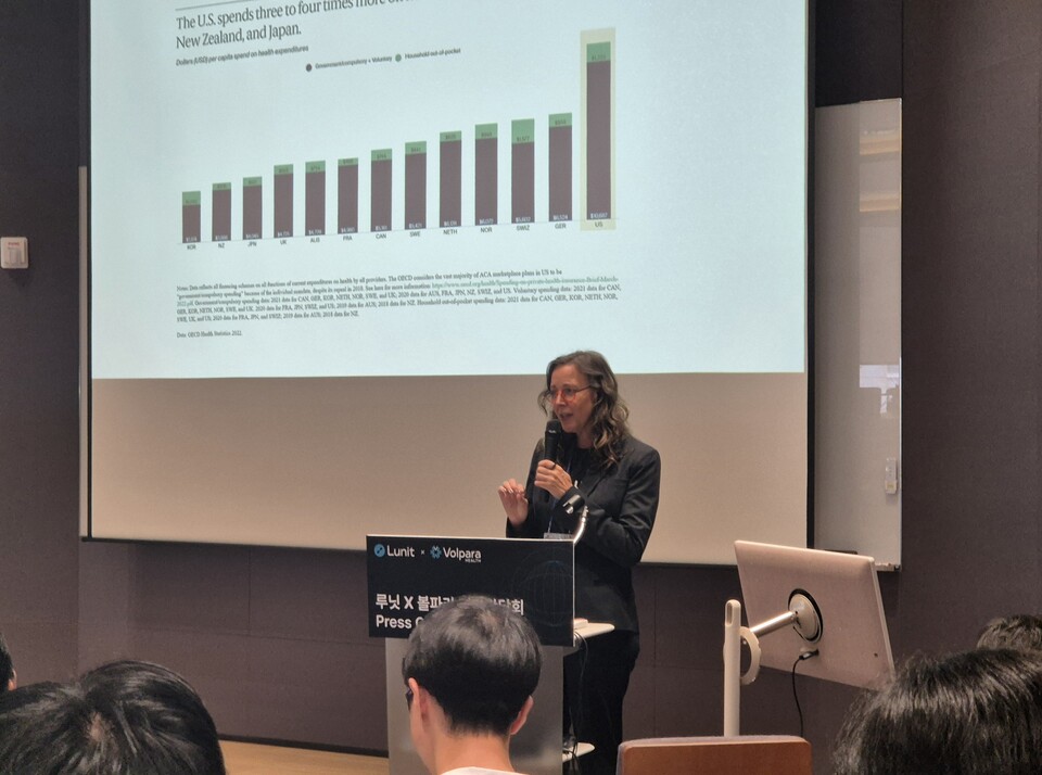 22일 테리 토마스 볼파라 대표가 루닛 기자간담회에 참석해 루닛과 통합 비전을 발표했다./ 사진=최다은 기자