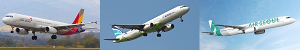 (왼쪽부터) 아시아나항공, 에어부산, 에어서울이 각각 운행 중인 여객기. 사진=각 사
