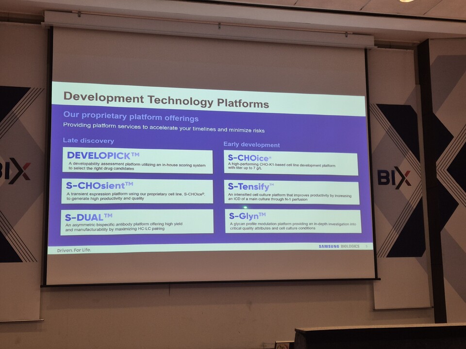 삼성바이오로직스의 물질 개발 기술 플랫폼 종류별 특징./ 사진=최다은 기자
