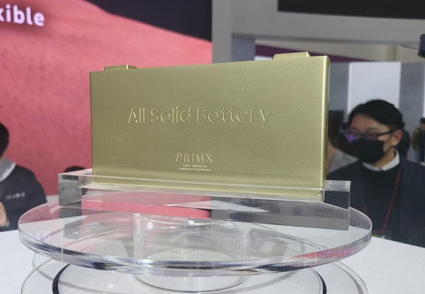 삼성SDI가 '2023 인터배터리' 행사에서 전시한 전고체 배터리 모형. / 정용석 기자