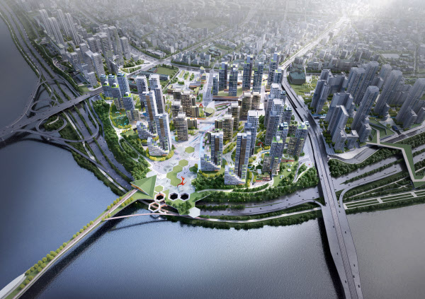 서울 강남구 압구정3구역을 재건축하는 신속통합기획안에 성수와 압구정을 연결하는 ‘공공보행교’가 포함된 모습 / 자료=서울시