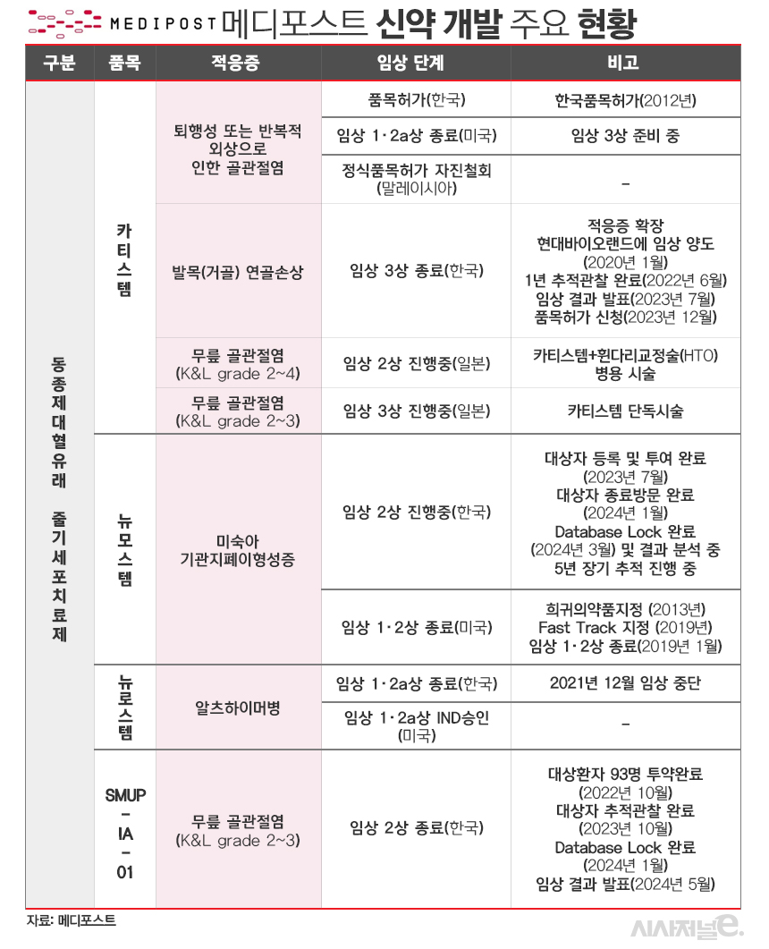 메디포스트 신약 개발 주요 현황./ 표=김은실 디자이너