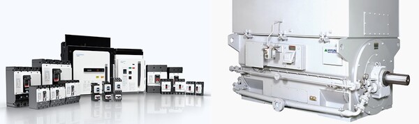 HD현대일렉트릭이 생산한 중저압차단기(왼쪽)와 회전기기(오른쪽). / 사진=HD현대일렉트릭