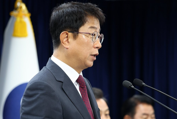 박상우 국토교통부 장관이 5일 오전 정부서울청사에서 열린 국토부·서울시·경기도, 수도권 그린벨트 해제 합동 브리핑에서 발언하고 있다. / 사진=연합뉴스