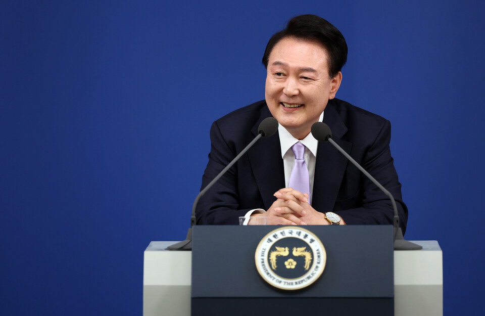 윤석열 대통령이 7일 서울 용산 대통령실 청사 브리핑실에서 '대국민담화 및 기자회견'을 진행하고 있다. / 사진=연합뉴스