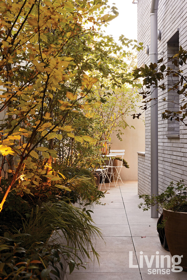 부부의 라운지와 연결된 야외 테라스는도심 한복판에서도 숲에 들어와 있는 듯한 인상을 준다.