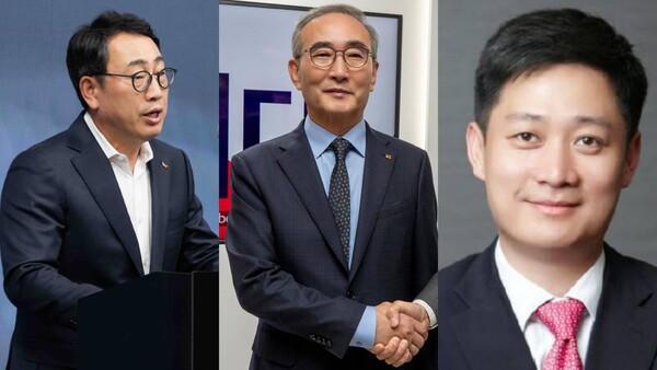 {왼쪽부터)유영상 SK텔레콤 대표이사 사장, 김영섭 KT 대표이사 사장, 홍범식 신임 LG유플러스 대표이사 사장 / 사진 = 각사