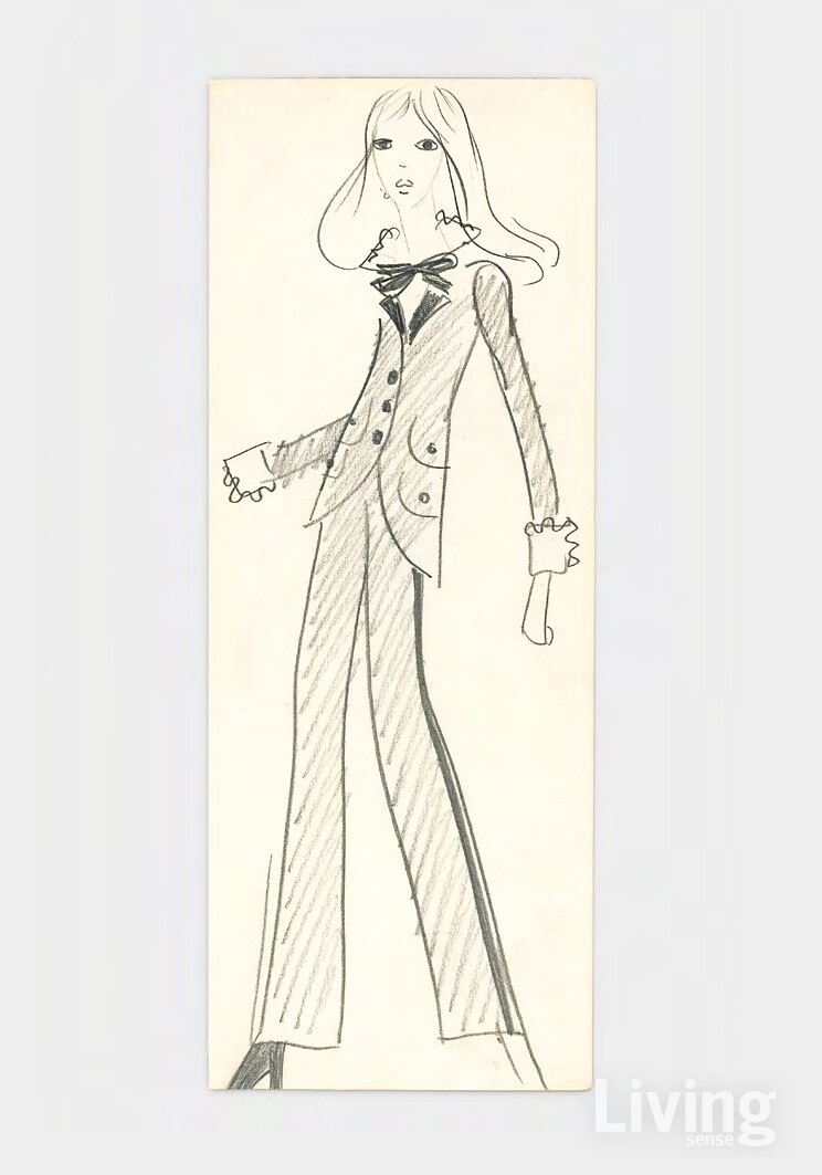  1966년 가을-겨울 오트 쿠튀르 컬렉션을 위한 턱시도 원본 스케치. ©Yves Saint Laurent