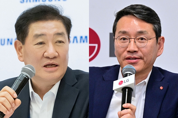 왼쪽부터 한종희 삼성전자 대표이사 부회장과 조주완 LG전자 대표이사 사장 / 사진=각 사