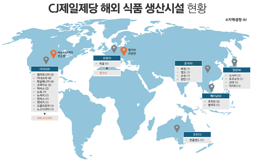 CJ제일제당 해외 식품 생산시설 현황. / 사진=CJ제일제당