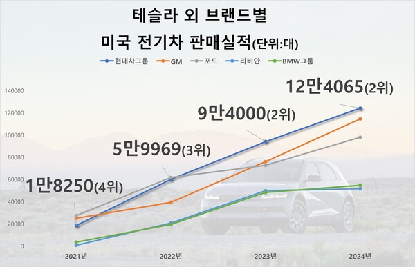 테슬라 외 브랜드별 미국 전기차 판매 추이. / 자료=콕스 오토모티브