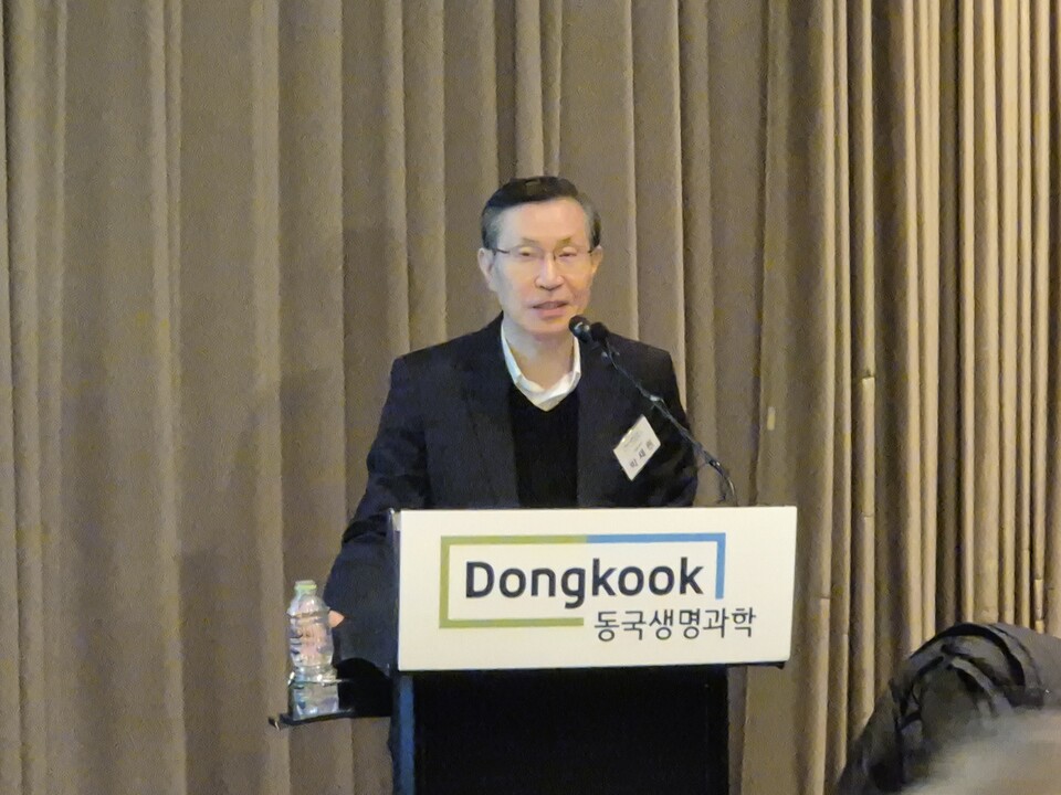 24일 박재원 동국생명과학 대표이사가 내달 코스닥 상장을 앞두고 주요 사업 계획과 비전을 발표하고 있다./ 사진=최다은 기자