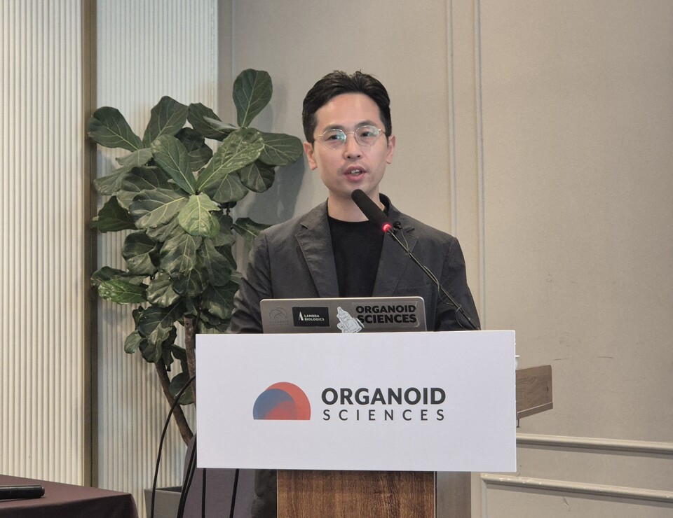 6일 서울 여의도에서 열린 오가노이드사이언스 IPO(기업공개) 기자간담회에서 유종만 오가노이드사이언스 대표이사가 발표하고 있다./ 사진=최다은 기자