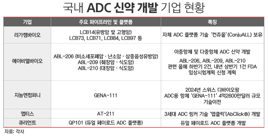 국내 ADC 신약 개발 주요 현황./ 표=정승아 디자이너