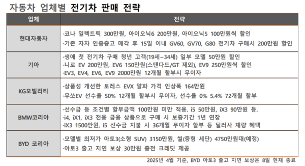 국내 자동차 업체별 전기차 판매 전략. / 자료=각 사, 업계