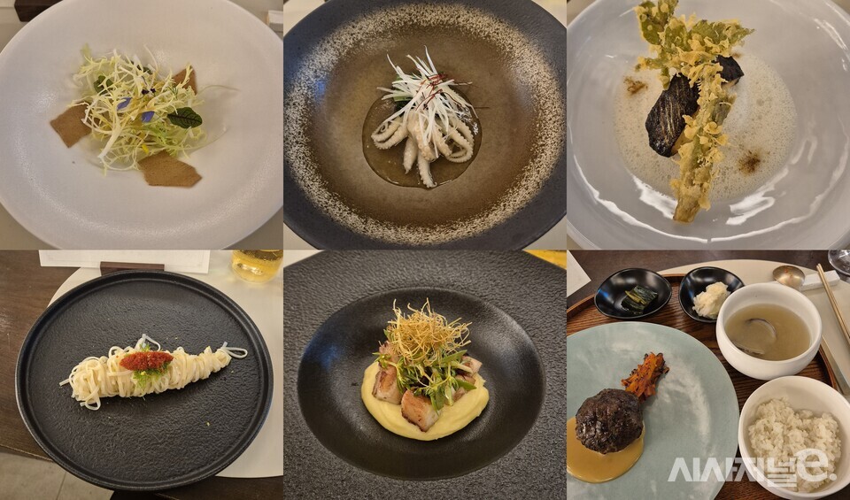 소재가 선보인 7가지 디너 코스. / 사진=한다원 기자