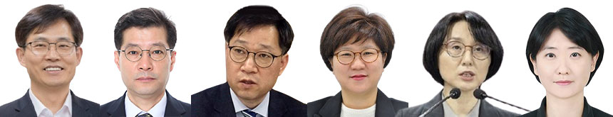 왼쪽부터 보건복지부 정호원 대변인, 은성호 인구·사회서비스정책실장, 정윤순 보건의료정책실장, 김혜진 기획조정실장, 정경실 의료개혁추진단장, 이스란 사회복지정책실장. / 사진=복지부, 연합뉴스