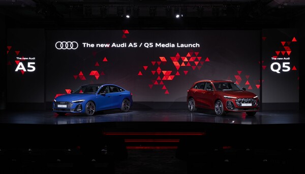 아우디 코리아가 1일 서울 여의도 소재 콘래드 서울에서 더 뉴 아우디 A5·Q5 미디어 론칭 행사를 개최하고 차량을 소개하고 있다. / 사진=아우디 코리아
