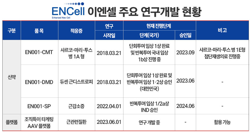 이엔셀 연구개발 현황./ 표=정승아 디자이너