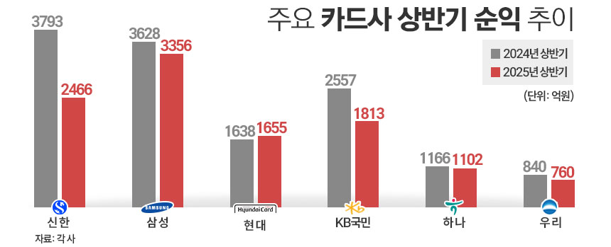 주요 카드사 상반기 순익 추이. / 그래픽=김은실 디자이너
