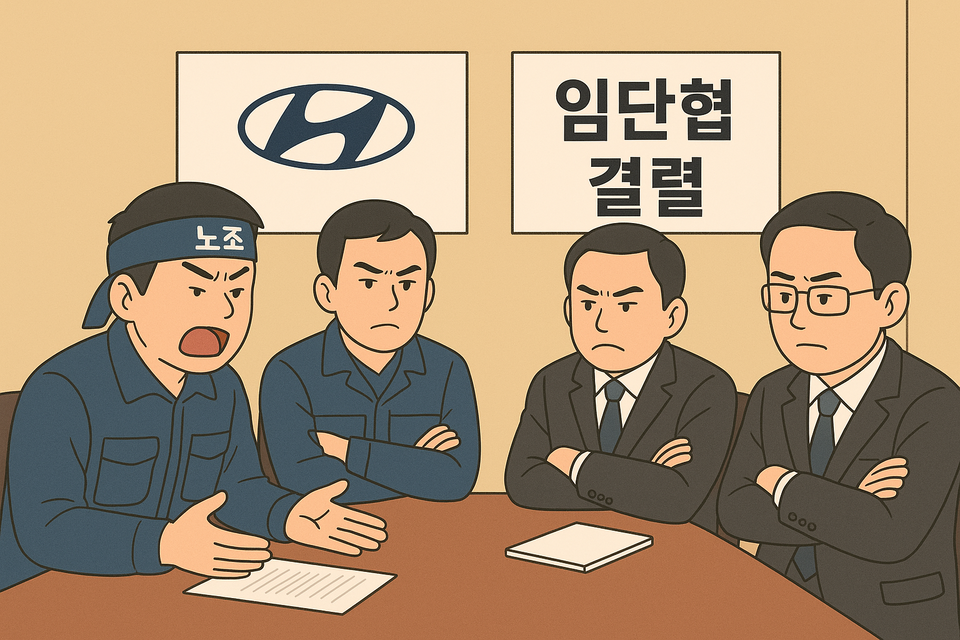 현대차 노사가 올해 임단협 과정에서 이견을 해소하지 못해 교섭을 결렬했다. / 이미지=챗GPT