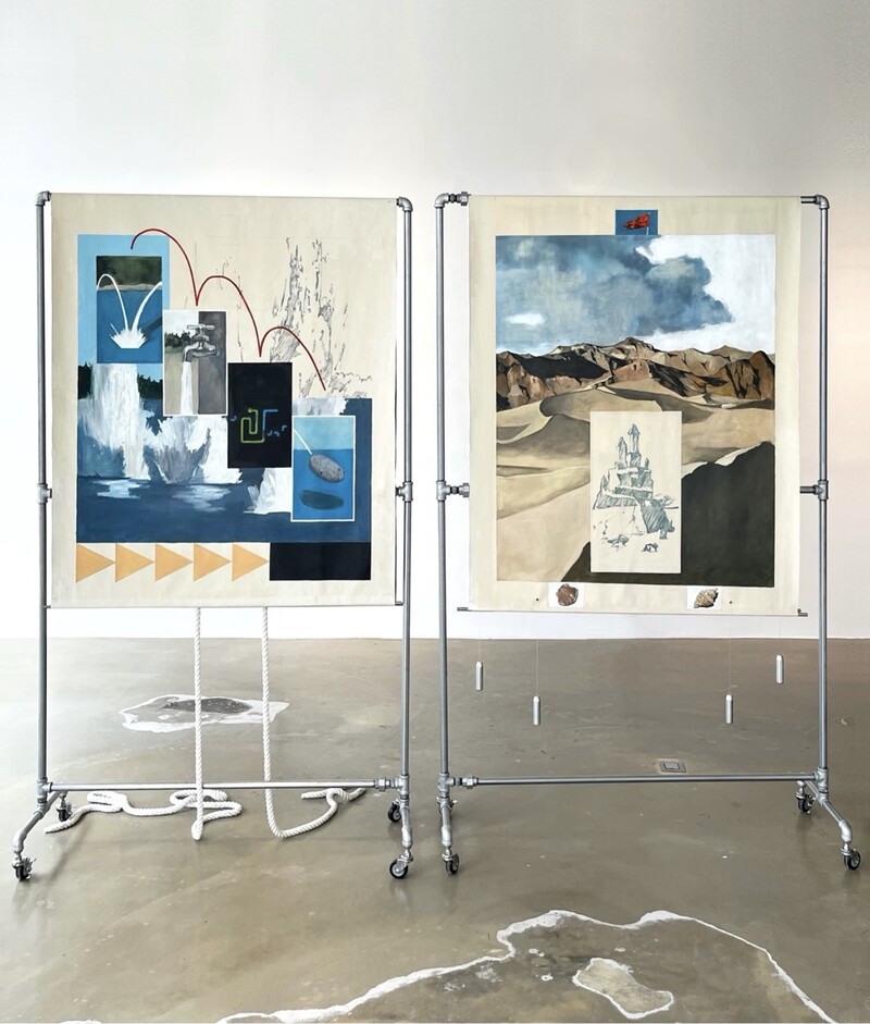 2025년 ‘키아프 하이라이트 10인’에 선정된 갤러리밈 소속 조은시 작가의 ‘중심 연구’. 조은시, ‘중심 연구’, 2024, 캔버스에 유채, 스테인리스, 가변 설치. 