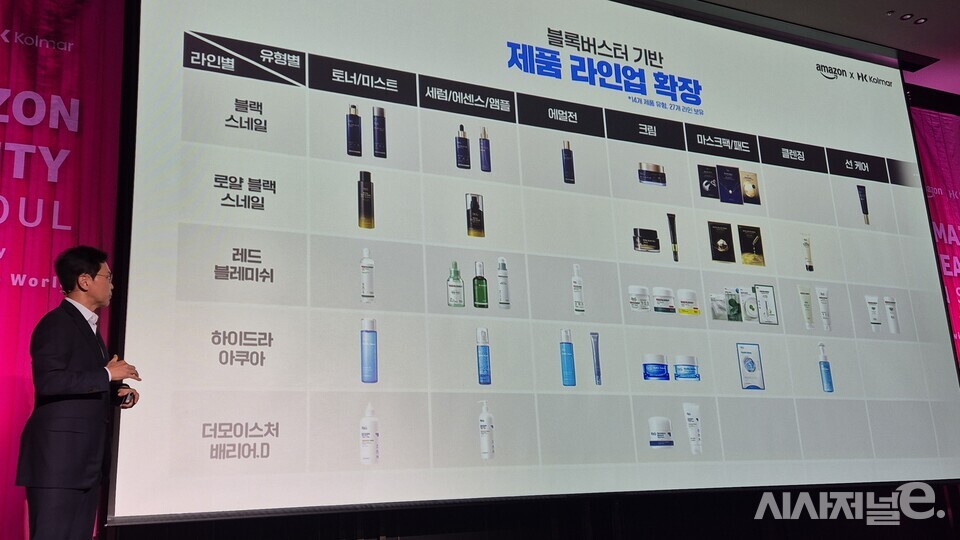 윤상현 부회장이 닥터지의 제품 확장에 대해 소개하고 있다. / 사진=한다원 기자