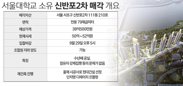 서울대학교가 캠코를 통해 보유중인 신반포2차 아파트 매각에 나선다. / 표=정승아 디자이너