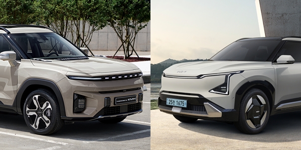 국산 중형 전기 SUV인 KG모빌리티 토레스 EVX(왼쪽)와 기아 EV5. / 사진=각 사