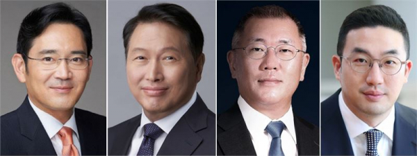(왼쪽부터)이재용 삼성전자 회장, 최태원 SK 회장, 정의선 현대차 회장, 구광모 LG 회장. /사진=각 사