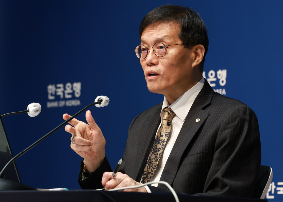 이창용 한국은행 총재가 23일 오전 서울 중구 한국은행에서 열린 통화정책방향 기자간담회에서 발언하고 있다./사진=한국은행