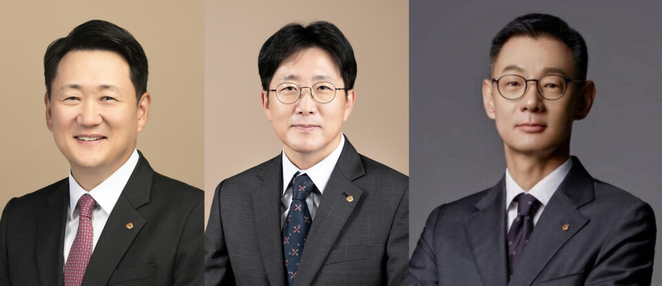 (왼쪽부터) 김우석 ㈜한화 건설부문 대표이사 내정자, 양기원 한화임팩트 사업부문 대표이사 내정자, 김재현 한화세미텍 대표이사 내정자. / 사진=한화