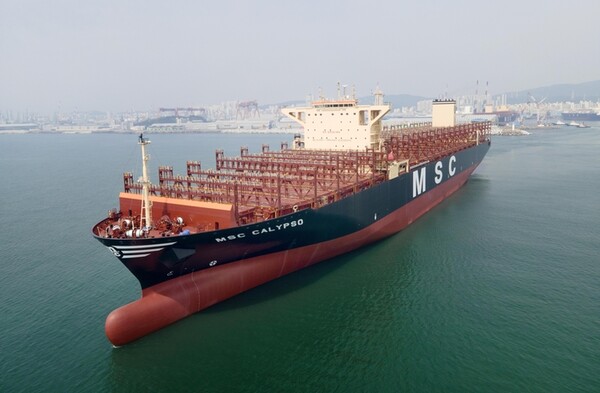 HD한국조선해양이 2023년 인도한 초대형 컨테이너선의 시운전 모습. / 사진=HD한국조선해양