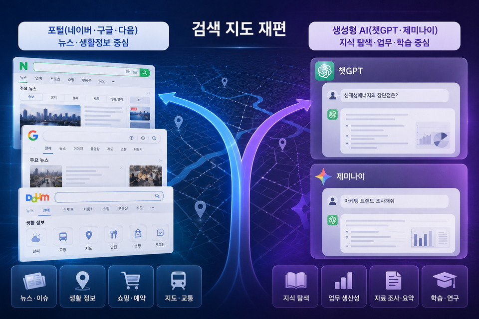 생성형 인공지능(AI)이 검색 시장을 빠르게 파고들면서 이용자들의 검색 습관도 달라지고 있다. / 사진=생성형AI(챗GPT) 이미지
